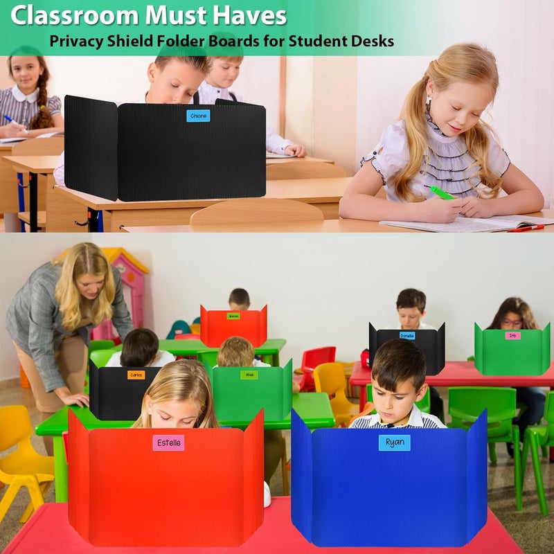 rookea 24 Pack Desk Dividers for Students with 40 Labels, Foldable Waterproof Classroom Privacy Shields Desk Privacy Panel, Plastic Folder Desk Divider for Testing Offices Classroom Teachers Supplies - Image 3